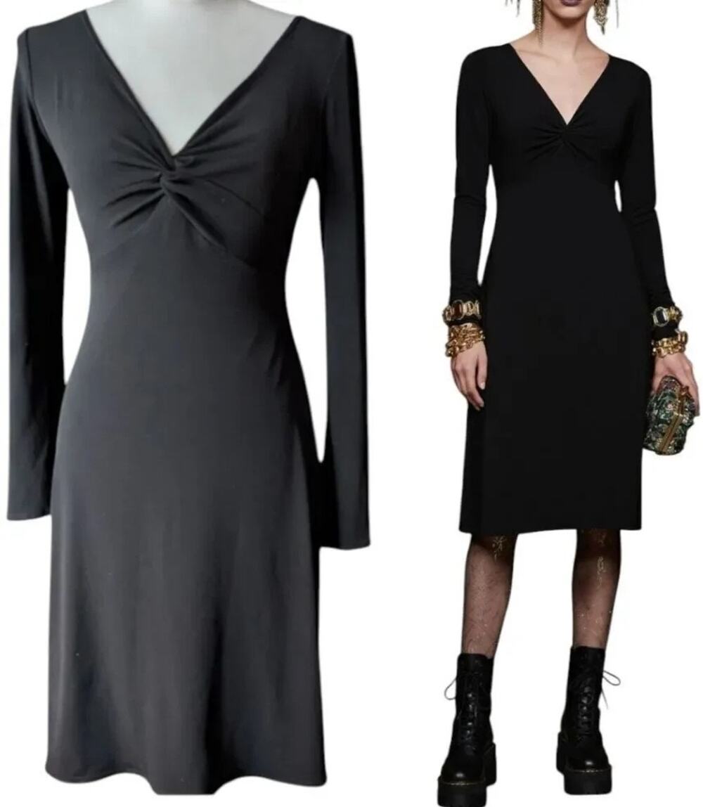 Y2K Laundry Shelli Segal Empire Waist Midi Dress Size 6 Black Whimsigoth Witchy